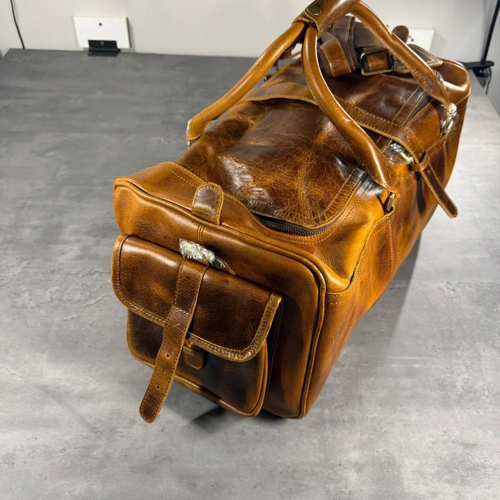 Denver Leather Craft Duffle Bag Large Brown Distressed Travel Weekend Luggage